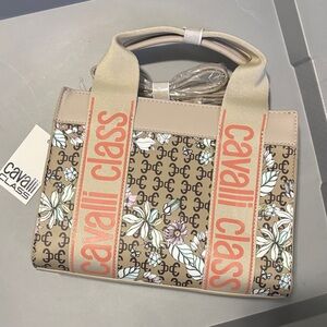 Cavalli Class Floral Beige and Brown Small Tote